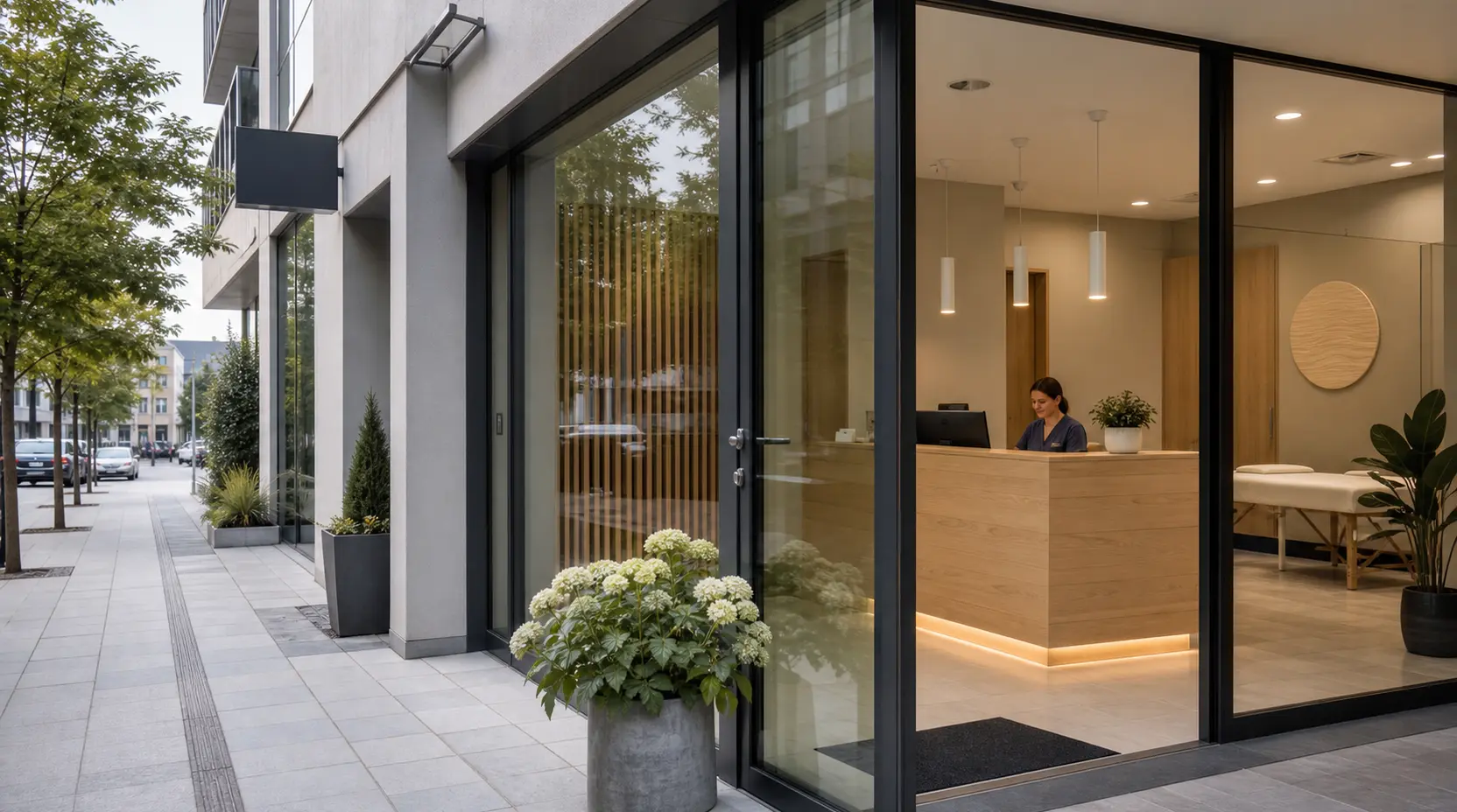 Top Pin Studio registratūros ir įėjimo zona